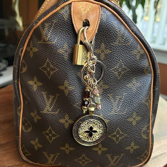 ELEGANT FILIGREE Bag Charm Brown Gold Tone - Picture 7 of 9